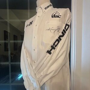 Authentic Cinch Men's White Show Shirt w/ sponsors Autographed by Kenny Lakins